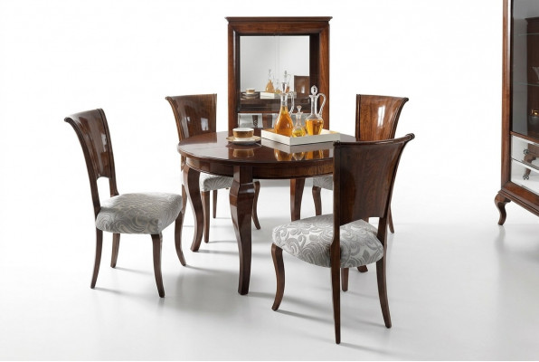 Round dining table high gloss brown table dining set dining room set chairs 5-piece.