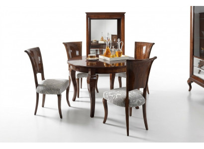 Round dining table high gloss brown table dining set dining room set chairs 5-piece.