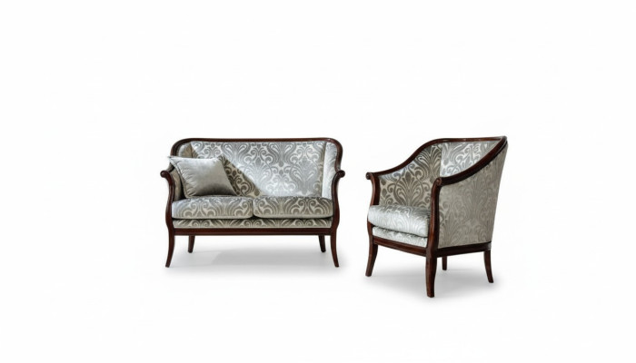 Two-seater luxury sofa, 2-seater, gray fabric, living room, classic polyester, brown
