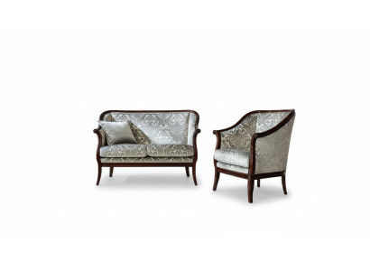 Two-seater luxury sofa, 2-seater, gray fabric, living room, classic polyester, brown