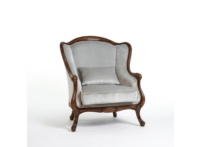 Armchair Wing Chair Seater Grey Seat Velvet Luxury Living Room Classic Wood New