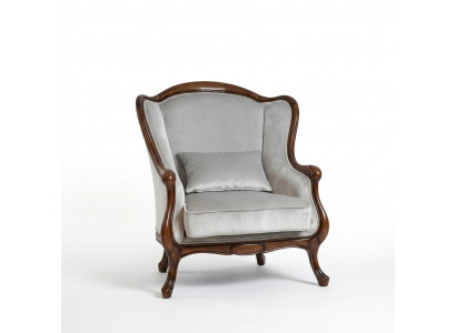 Armchair Wing Chair Seater Grey Seat Velvet Luxury Living Room Classic Wood New