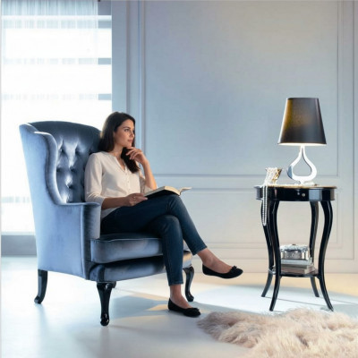 Armchair Wingback Chair Seat Fabric Blue Luxury Living Room Classic Polyester