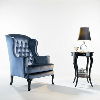 Armchair Wingback Chair Seat Fabric Blue Luxury Living Room Classic Polyester