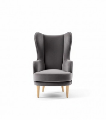 Wing chair, armchair, club chair, cocktail chair, luxury seat, gray seat, living room.