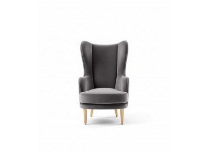 Wing chair, armchair, club chair, cocktail chair, luxury seat, gray seat, living room.