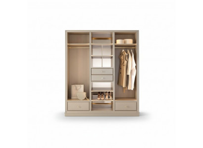 Open wardrobe bedroom closet walk-in furniture cabinet wood beige