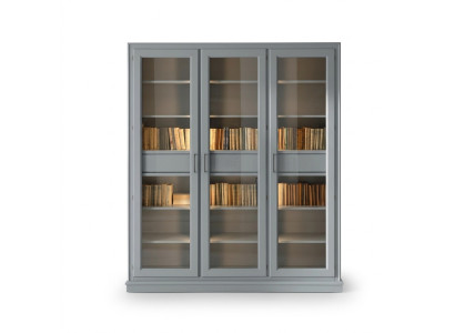 Gray bookshelf with glass doors - Stylish storage solution for your book collection