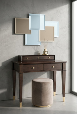 Makeup Table Stool Console Table Luxury Wood Secretary Brown Bedroom 2-piece set