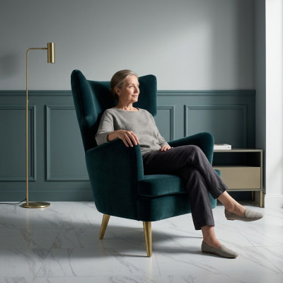 Wing chair, armchair, club chair, cocktail chair, luxury seat, seat, living room, green