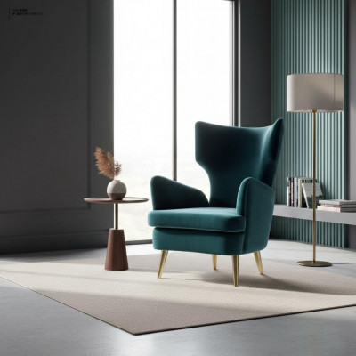 Wing chair, armchair, club chair, cocktail chair, luxury seat, seat, living room, green