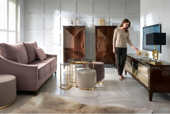 Living room set sofa stool cabinet luxury wood sofas seating set new 7-piece