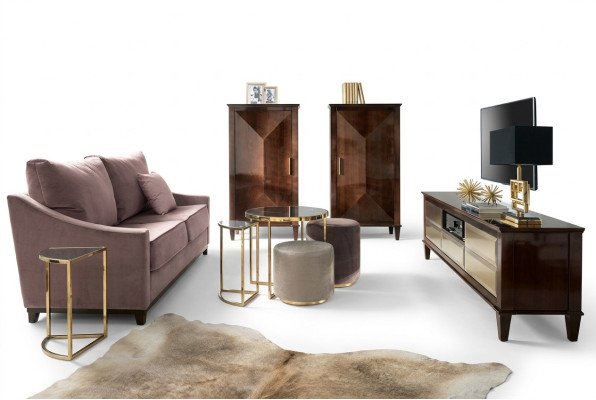 Living room set sofa stool cabinet luxury wood sofas seating set new 7-piece