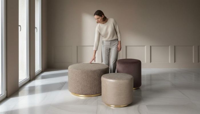 Group stool footstool polyester living room seat fabric beige luxury seat 3-piece set