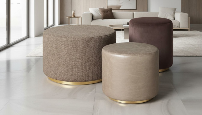 Group stool footstool polyester living room seat fabric beige luxury seat 3-piece set