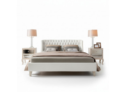 Luxury Bedroom Bed Nightstand Set Double Bed Beds 3-piece Modern White