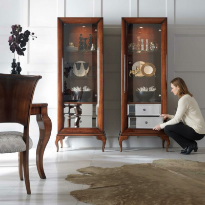 Glass display cabinets, display cases, wood, luxury living room furniture, cabinet, brown, baroque, new