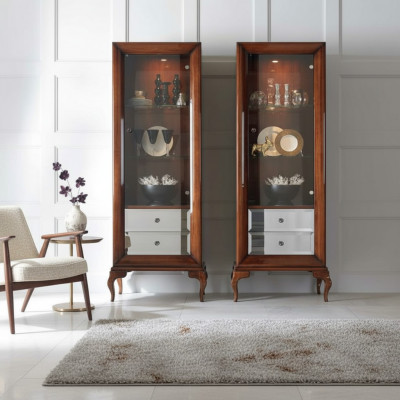 Glass display cabinets, display cases, wood, luxury living room furniture, cabinet, brown, baroque, new