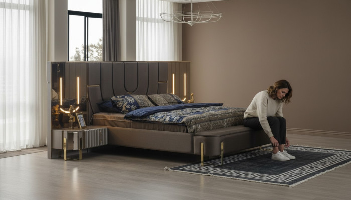 Luxury Bed Beds Modern Double Bed Brown Bed Frame Bedroom New