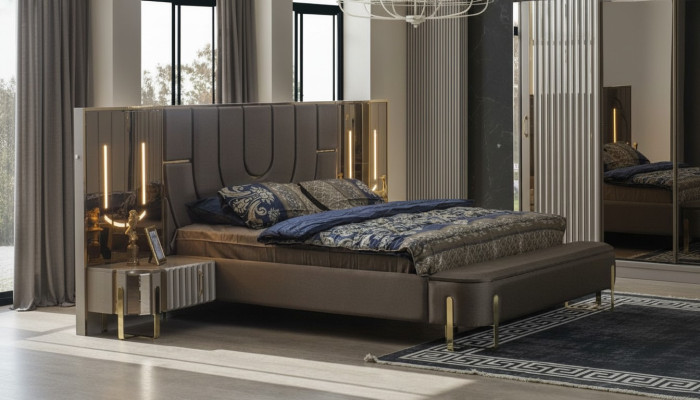 Luxury Bed Beds Modern Double Bed Brown Bed Frame Bedroom New