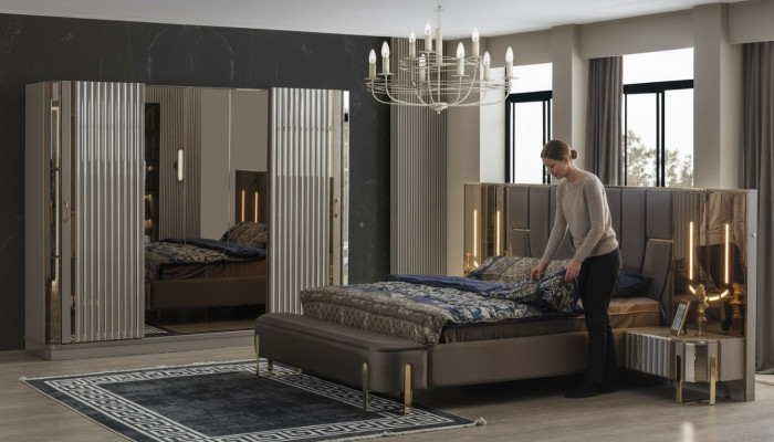 Bedroom set double bed luxury bed modern brown set 4-piece new