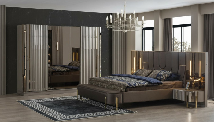 Bedroom set double bed luxury bed modern brown set 4-piece new