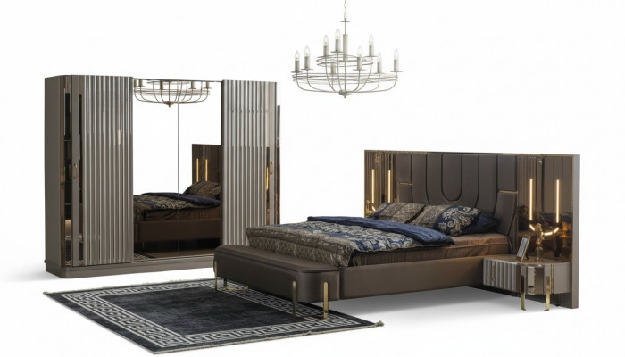 Bedroom set double bed luxury bed modern brown set 4-piece new