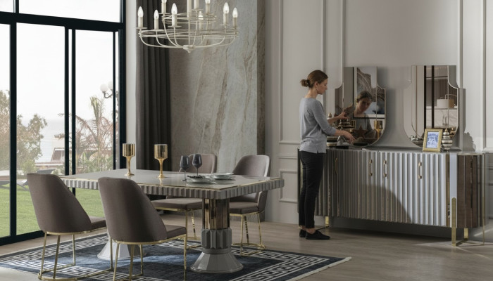 Dining group dining room dining table set luxury chairs dinette gray 6-piece
