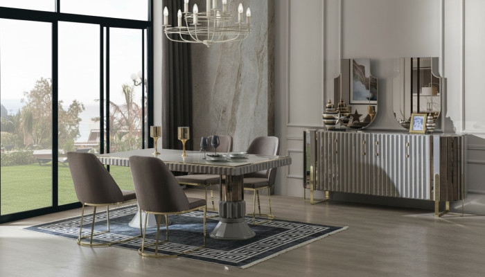 Dining group dining room dining table set luxury chairs dinette gray 6-piece