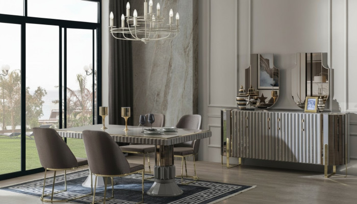 Modern luxury dining set dining room dining table suite chairs dining area gray 5-piece set