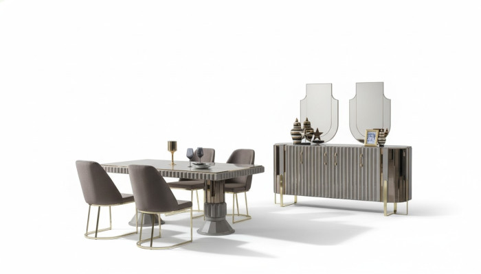 Modern luxury dining set dining room dining table suite chairs dining area gray 5-piece set