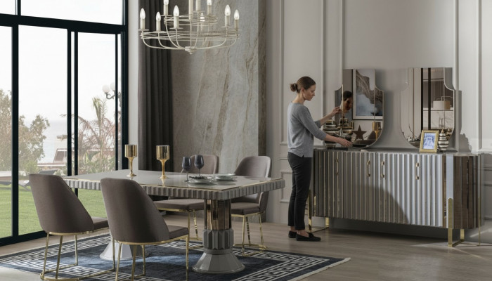 Dining room set dining group dining table luxury chairs dining corner gray 7-piece