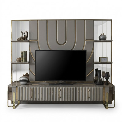TV stand RTV lowboard sideboard living room gold gray luxury wood new