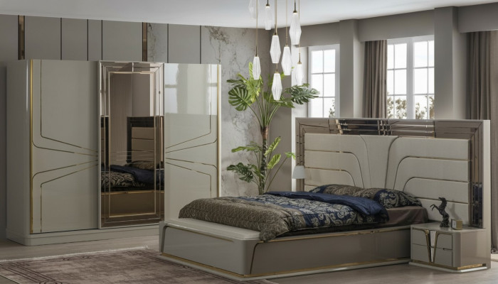 Modern bedroom set in beige with a European accent