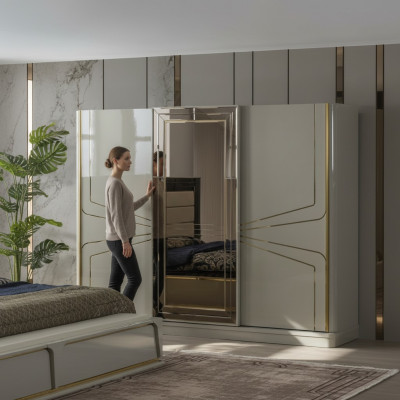 Luxury wardrobe wooden cabinet bedroom cabinets beige