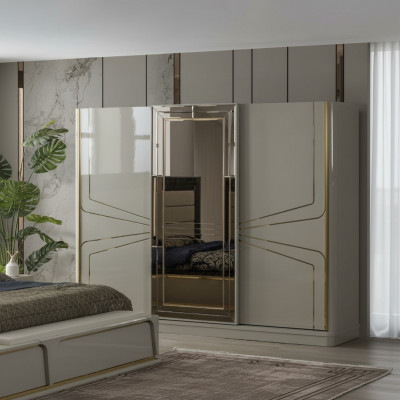Luxury wardrobe wooden cabinet bedroom cabinets beige