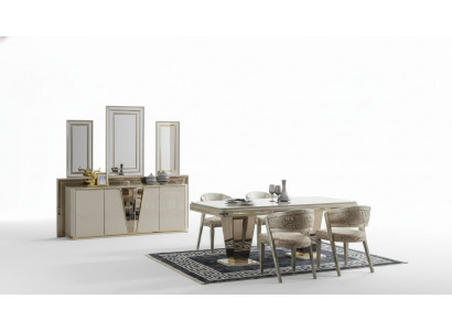 Luxury Dining Set Dining Room Dining Table Suite Chairs Dining Area Beige 6-piece