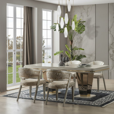 Dining Set Luxury Dining Group Dining Room Dining Table Set Chairs Beige 5-piece Set