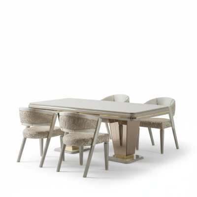 Dining Set Luxury Dining Group Dining Room Dining Table Set Chairs Beige 5-piece Set