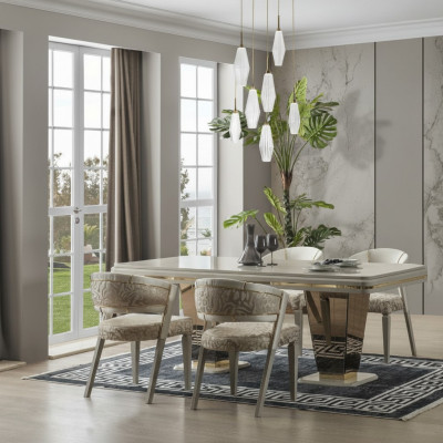 Luxury Dining Set Dining Room Dining Table Chairs Dining Nook Beige 7-piece