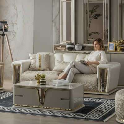Modern coffee table, living room furniture, stainless steel furniture, wood design, beige