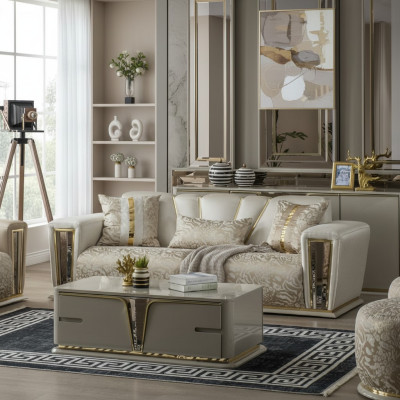 Modern coffee table, living room furniture, stainless steel furniture, wood design, beige