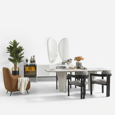 Dining set dining room dining table luxury chairs dining nook 7-piece white