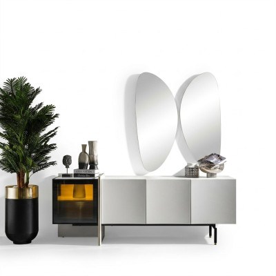 Group Sideboard Mirror Dresser Wood Modern Dining Room White Design New