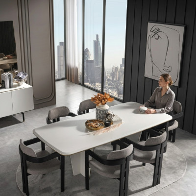 Dining set dining group dining room dining table luxury chairs dining corner 7-piece white