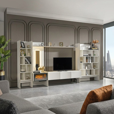 Furniture Wall Unit TV Stand RTV Lowboard Sideboard Shelves Wood White