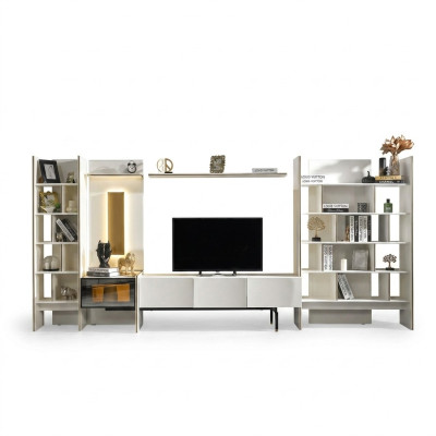 Furniture Wall Unit TV Stand RTV Lowboard Sideboard Shelves Wood White