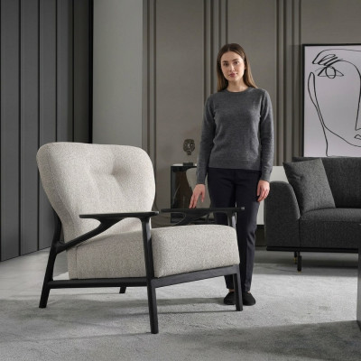 Armchair Wingback Armchair Modern Fabric Living Room Polyester White Design