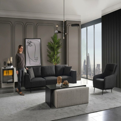 Sofa set, 4-seater, armchair set, fabric, modern, grey