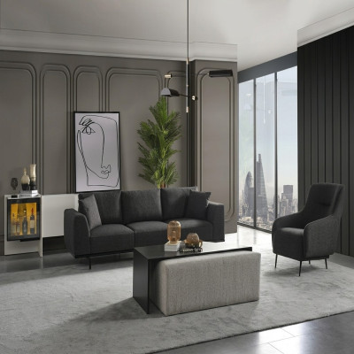 Sofa set, 4-seater, armchair set, fabric, modern, grey